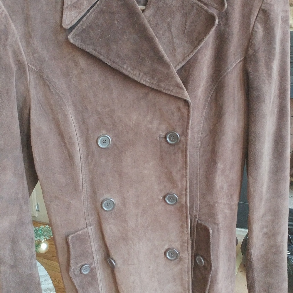 Brown Suede Peacoat by Finity